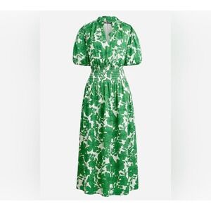 J Crew Smocked-Waist Short Sleeve Midi Dress in Greenhouse Floral Size Small